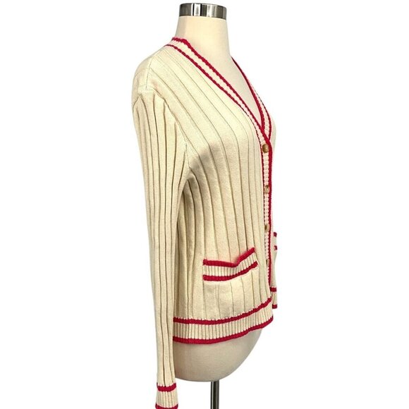 Faherty Vintage Game Set Cardigan Size M Ivory Pink Ribbed Cotton Cashmere - Picture 5 of 8